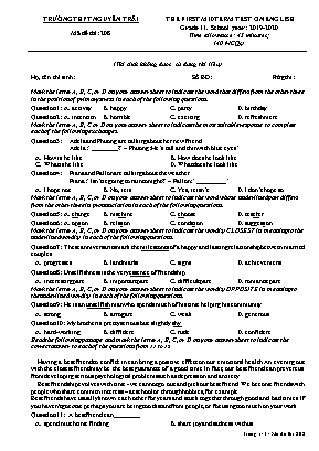 Đề kiểm tra học kỳ I môn Tiếng Anh Lớp 11 - Mã đề 208 - Năm học 2019-2020 - Trường THPT Nguyễn Trãi